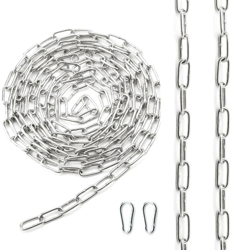 Ziamzra Kette Edelstahl Stahlkette 3,5M 2,5mm Edelstahlkette Meterware Hänge Sicherheits Spulen Gliederkette Rundstahlkette Kette mit Karabiner für Hundekette Schaukeln Ketten Ankerkette Hängesessel