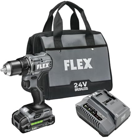 FLEX 24V Brushless Cordless 1/2-Inch 650 In-Lbs Torque 2-Speed Compact Drill Driver Kit with 2.5Ah Lithium Battery and 160W Fast Charger - FX1131-1A