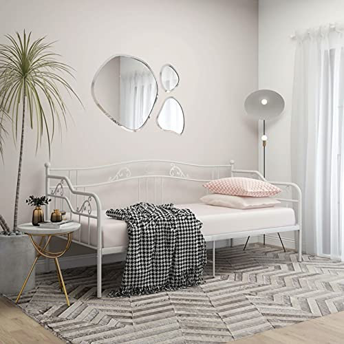 Rantry Schlafsofa Bettgestell Metallbett Tagesbett Gästebett Sofabett Sofa Einzelbett Bett Bettsofa Bettrahmen Sofa Couch für Wohnzimmer Weiß Metall 90x200 cm#B