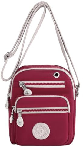 FAVORTALK Kleine Umhängetasche Damen Crossbody Bag - Multifunktionale Multi Pocket Taschen für Reisen Tägliches Arbeiten Einkaufen Rot,DJB02003