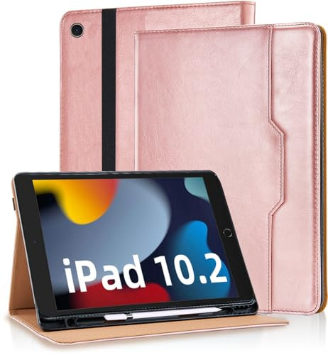 Vkooer Case for iPad 9th / 8th / 7th Generation with Pencil Holder 10.2-inch 2021/2020/2019, 10.5'' iPad Air 3/Pro 2017 PU Leather Folio Cover with Auto Sleep/Wake - Rose gold