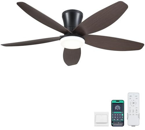 Surtime - Ventiladores de techo con luces, 42 ventiladores de techo de perfil bajo con luz y control remoto/aplicación, montaje empotrado, reversible de CC, ventiladores de techo modernos regulables