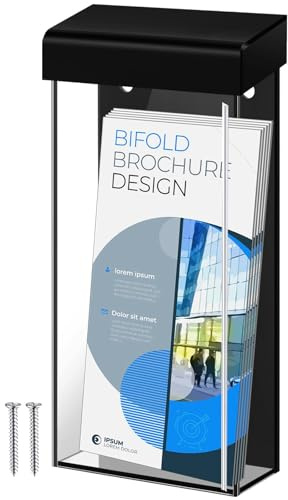 Remerry 1 Pcs Outdoor Brochure Holder 4 x 9 Inch Waterproof Wall Mount Literature Box with Lid Clear Acrylic for Pamphlet Map Menu Display(Black)
