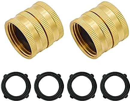 PURPLELILY Heavy Duty Brass Repair Female To Female 3/4inch Two-way Female -to Female Connector 2 Pcs Garden Hose Connector Water Hose Connectors
