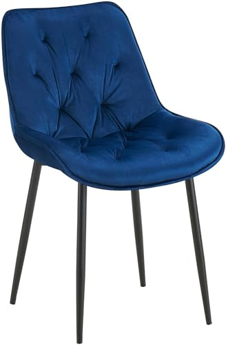 CLP Esszimmerstuhl Wallace I Moderner Polsterstuhl mit Samtbezug & Steppung I Metallgestell I 120kg belastbar I Komfortabel & pflegeleicht Farbe blau