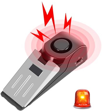 Alarma de seguridad de tope de puerta de 120 dB, sensibilidad ajustable, alerta de entrada portátil para el hogar y viajes, alarma de tope de puerta de seguridad para hoteles, garantiza seguridad y
