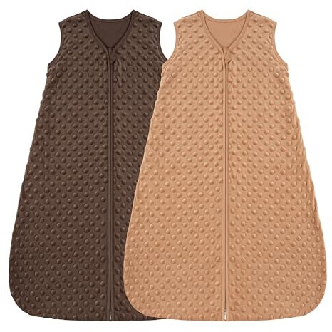 FIEMOL Schlafsack Baby 18-24 Monate 1.5 Tog, Neugeborene Schlafsack Herbst mit Plüsch Punkte, Weiche Winter Schlummersack Baumwolle, Baby Tragedecke Braun&Kaffee 2er Pack 90cm