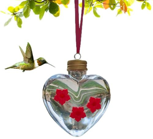 lanliflying Small Bird Feeder - Heart Shaped Bee Water Feeder - 3 Feeding Ports Top Fill Small Bottle Feeder, Outdoor Garden Decor For Lawn, Backyard, Garden
