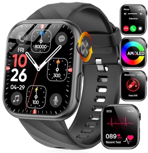Smartwatch Uomo con πliπππ¦π’π/ECG/HRV/Acido Urico/Pressione Sanguigna/Sonno/BMI/Temperatura Corporea/Cardiofrequenzimetro, 1,97AMOLED Orologio Fitness con Chiamate, Pulsante SOS, per Android iOS