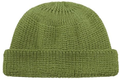 HANSEHELD Strickmütze Seebär GOTS Dockermütze Seemannsmütze kurz und flach - Hellgrün Meliert Oliv | Seemannsmütze | GOTSs Zertifiziert | Organic | kbT | Bio | Nachhaltig | Made in Germany