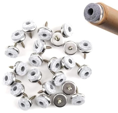 24PCS Felt Furniture Pads, 20MM Grey Screw-On Sliders Legs Floor Protectors for Chair Sofa Desk Bed Stool Hardwood Feet Glides Drill Bit Protective Pad