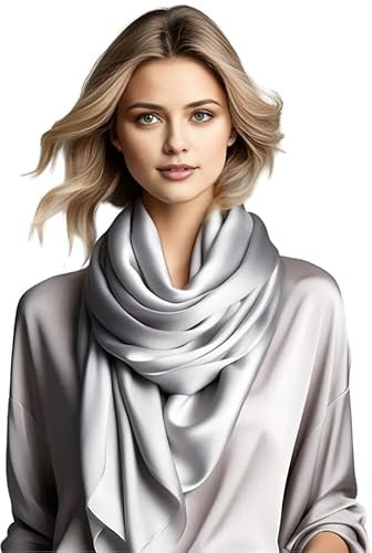 LA FERANI Damen Seidenschal 100% Seide grau Halstuch Schal einfarbig 180x90cm Seidentuch für Anzug formelle Anlässe Stola Business Stil Geschenk für Sie (Grau)