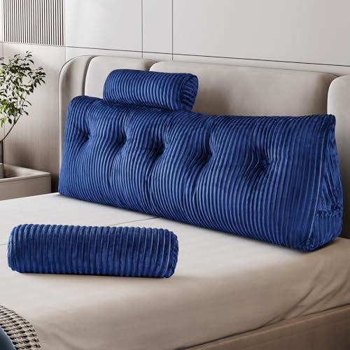 Z-hom Bücherkissen, Keilkissen, Lesekissen Für Bett Und Sofa, Cozy Rückenkissen, Praktisches Seitenfach, Removable Cover, Mit Rundem Kopfkissen (Blau, 150 * 50 * 20cm)