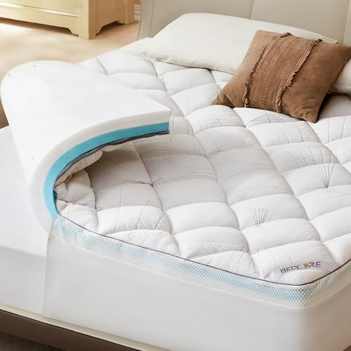 BEDLORE Matratzen Topper 90 × 200 cm, Matratzenschoner zur Linderung von Rückenschmerzen, kühlend und atmungsaktiv, maschinenwaschbar mit tiefen Taschen (Weiß)