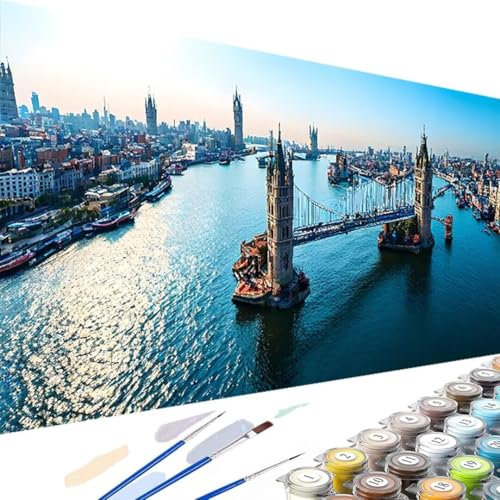 Sea Paint by Numbers for Adults, Bridge Large Paint by Number Kits for Beginner, with Paints and Brushes Color Oil Painting Acrylic on Canvas Paints Without Frame for Home Wall Decor 100x200cm 5-0