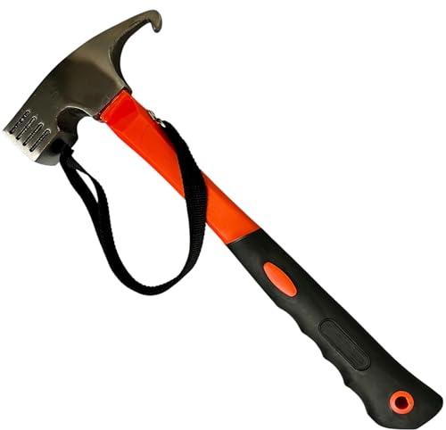 Campinghammer mit Handschlaufe ORANGE - Zelthammer mit Heringsauszieher - Hering Camping Hammer zum Zelten & Heringe Herausziehen - Ideal für Zelt, Hartboden & Outdoor, + 1x KOVA Bildmagnet!