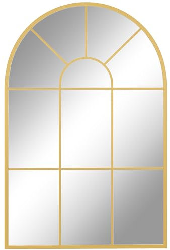 HOMCOM Modern Arched Wall Mirror, 91 x 60 cm Window Mirrors for Living Room, Bedroom, Gold Tone