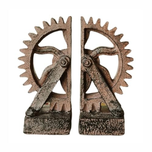 Dekorative Buchstütze, einzigartig, industriell, rustikal, Buchstützen, Stopper, Vintage-Buchhalter, Harz, robuste Buchstützen für Regale, Bronze, für Zuhause, Bibliothek, Büro, Dekor