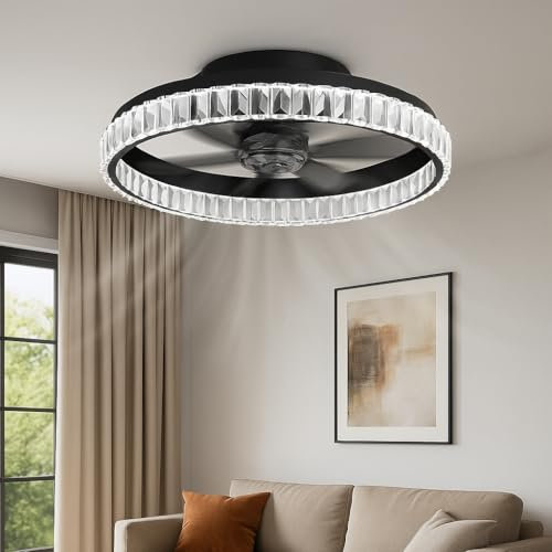 FactorLED Ventilador de Techo con Luz 50cm, 30W, 3000Lm, Negro, Silencioso, CCT 6 opciones de luz blanca, Velocidad ajustable, Programable y Regulable, Mando a Distancia (CRETA - 50CM)