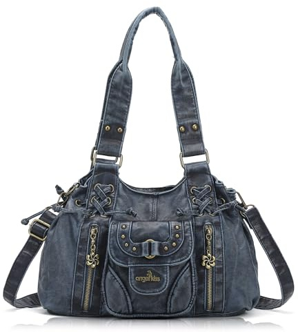 Angel Kiss Kleine Hobo-Tasche für Damen, Retro, gewaschenes Leder, geräumige Griffe oben, Geldbörsen mit abnehmbarem Riemen