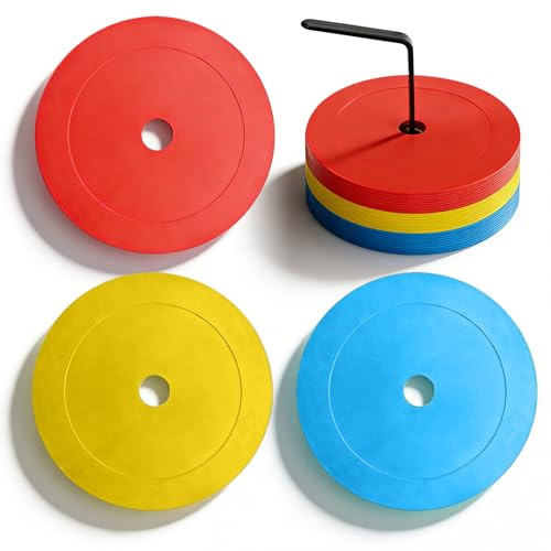 GOMETY 24er Set Markierungsscheiben 15 cm rutschfeste Bodenmarkierung Floormarker mit Organizerhalter Trainingshütchen für Indoor und Outdoor Spielfeldmarkierung für Fußball Basketball Handball