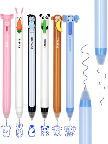 GutSache 6er Set Radierbare Stifte, Erasable Pen, Einschulungsgeschenke | 0,7 mm Spitze, Erasable Pen mit Tiermotive, Schul-/Bürobedarf, Blau Tintenroller Radierbar, Ideal als Geschenk zu Schulanfang