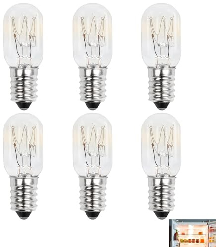 6 Pcs E14 15W Salt Lamp Bulb, T20 Fridge Light Bulbs SES Pygmy Appliance 230V 2700K Warm White Dimmable, Replacement Light for Salt Lamps, Fridge Freezer Sewing Machine Wax Melt Warmer E14 Screw Bulbs