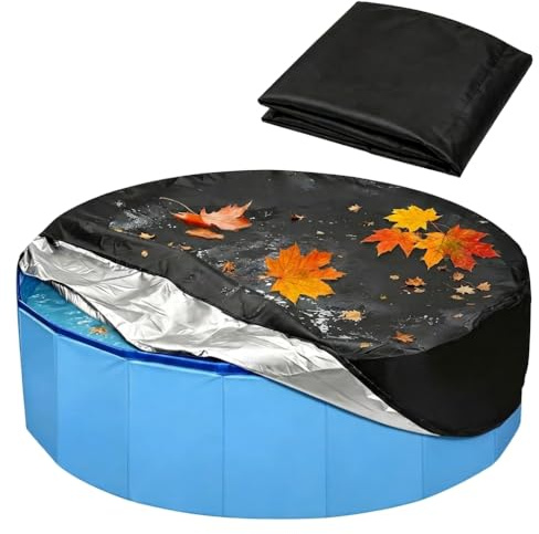 Rund Poolabdeckung, Abdeckung für Hundepool 122 x 30cm, Hundepool Abdeckung | Staubschutz wasserdichte Faltbarer UV Beständiges, Schwimmbadabdeckung für Haustiere mit Kordelzug für Hund und Kinderpool