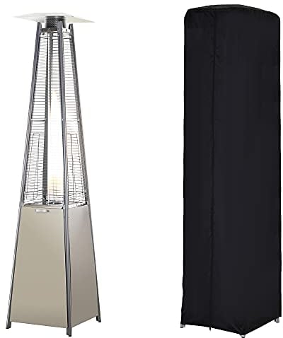 Outsunny 10.5KW Propane Patio Heater Freestanding Pyramid Gas Outdoor Tower Heater Warmer with Wheels, Rain Cover, Regulator and Hose - Silver