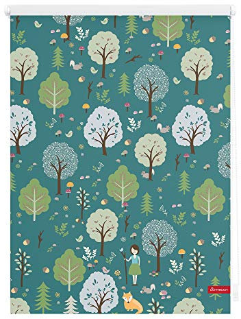 Lichtblick Klemmfix Verdunklungs-Rollo mit Motiv, ohne Bohren, Blickdicht, Seitenzugrollo, Made in Germany, Leni - Grün 80 x 150 cm (B x L)