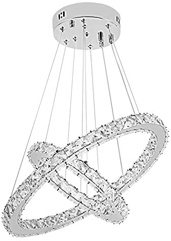 48W LED Kristall Design Hängelampe Deckenlampe Deckenleuchte Pendelleuchte Kreative Kronleuchter Zwei Ringe KaltesWeiß Lüster (48W Kaltes Weiß)