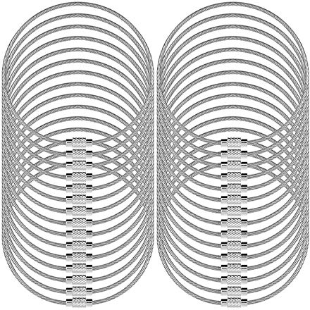 Senhai 30 Stück Draht Schlüsselanhänger, 5.2/ 13cm Schlüsselring 2mm Kabelschlaufen Edelstahl Gear für hängende Gepäckanhänger, Schlüsselringe und ID Tag Hüter – Silber