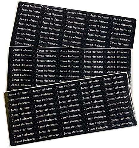 Indigos UG Namensaufkleber Kinder Schule - 150 Sticker - 36x7 mm - Aufkleber selbst gestalten - Namensschilder selbstklebend Kindergarten, Sticker KITA, Brotdose, Flasche, Federmappe, Stifte - schwarz