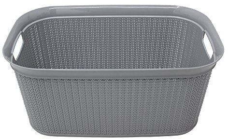 JVL 13-352GY Knit Design Loop Plastic Rectangular Linen Washing Basket with Handles, Grey, 36.5 x 56.5 x 25.5 cm, 38 Litres, Rectangle