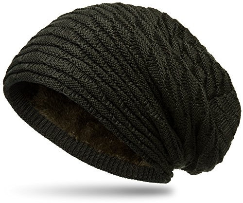 Caspar MU172 gefütterte Feinstrick Winter Beanie Mütze mit stylischem Wellenmuster, Farbe:Oliv grün, Größe:One Size