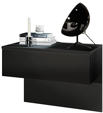 Vladon Nachttisch Sleep, Made in Germany, Nachttischschrank mit Schublade zur Wandmontage, Schwarz matt/Schwarz matt (60 x 46 x 35 cm)