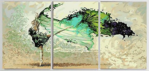 WOWDECOR Peinture par numéros Kits pour adultes enfants Seniors Junior débutant, peinture par numéro de Lot de 3 Pièces Lot - Danseuse de ballet Girl 16 x 20 x 3P souple Frameless