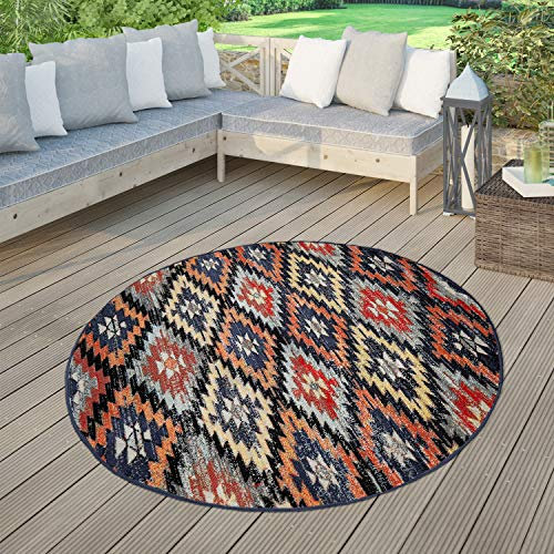 TT Home Modern Outdoor Teppich Wetterfest Innen Außenbereich Nomaden Design Multifarben, Größe:200 cm Rund