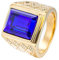 PAMTIER Herren 18K Gold Überzogen Fett Gedruckt Edelstahl Ringe mit Blau Stein Größe 62 (19.7)