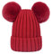 Damen Unisex Mütze Strickmütze Fellbommel Bommel Strick Mütze Winter-Mütze Bommelmütze mit 2 Bommeln (Weinrot,M: 36-60cm)