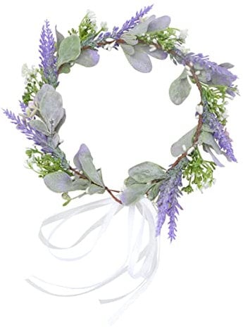 Minkissy Womens Headbands Lavender Flower Flower Headband Floral Hair Garland Fairy Flower Headband Wedding Hair Accessories for Girls Brides Ladies Purple Flower Hair Accessories