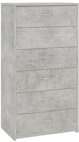 vidaXL Sideboard mit 6 Schubladen, Kommode Schrank mit viel Stauraum, Schubladenschrank Anrichte für Wohnzimmer, Modern, Betongrau Holzwerkstoff