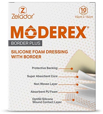 Moderex Border Plus Silikon-PU-Schaum-Verband mit Rand und Optisil-Silikon-Kontaktschicht, 15 x 15 cm