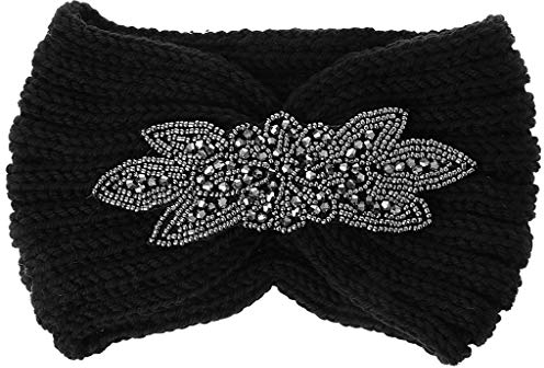 Oyrcvweuy Damen Winter-Stirnband, weich, dick, gestrickt, mit Blumen-Pailletten, breit, warm, Wolle