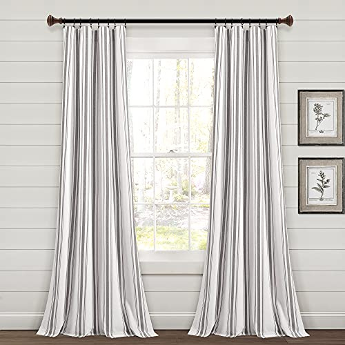 Lush Decor Fenstervorhang-Paar im Farmhouse-Streifen-Design aus garngefärbter Baumwolle, klassischer moderner rustikaler Charme, umweltfreundlicher Baumwollstoff, 106,7 x 213,4 cm (B x L), Grau