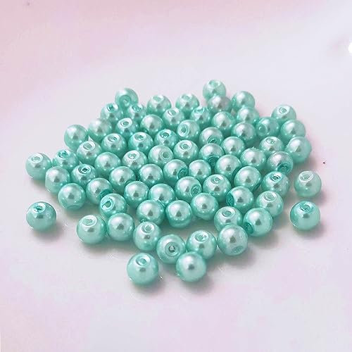 (8 mm/Türkis hell) Glasperlen - Bastelperlen aus Glas rund - 30 Farben mit Loch Perlen zum Basteln auffädeln Armbänder Traumfänger bunt Set DIY mini kleine große Kinder Bastelperlen Schmuck
