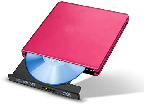 OYZY Blu-Ray in Alluminio Dvd Guidare, Ultrasottile Esterno USB 3.0 Bruciatore Blu-Ray BD-RE CD/Dvd RW Bruciatore 3D 4K Disco Blu-Ray per Laptop Windows PC (Color : Red)