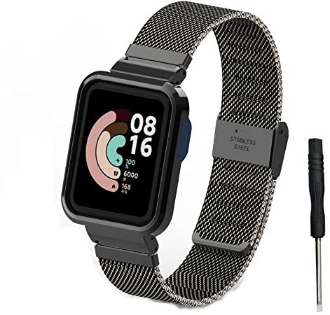 HYKEJI Ersatzarmband Kompatibel mit Xiaomi Mi Watch Lite/Redmi Watch Armband für Damen/Herren, Ersatz Edelstahl Metall Armband für Xiaomi Mi Watch Lite/Redmi Watch (Schwarz)