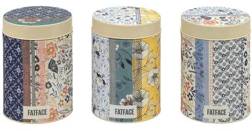 MediMuc Geschenkdosen Set Design FATFACE by Elite Gift Boxes - drei liebevoll gestaltete runde Lebensmitteldosen - Motiv 3 Storage Caddies - Maße (Ø x H) 10,6 x 15,0cm