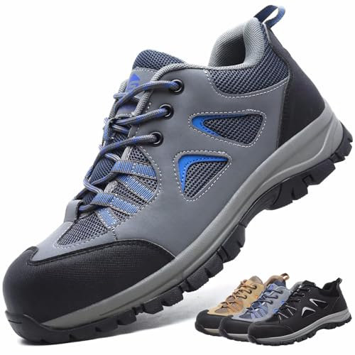 Scarpe Antinfortunistiche Uomo Donna Scarpe da Lavoro con Punta in Acciaio Leggere Scarpe di Sicurezza Antiscivolo Traspiranti Grigio Blu 45